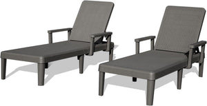 English Elm Pool Chaise Lounge Set of Two Resin Reclining Chairs for Patio Deck Garden Use Grey W1859P477608