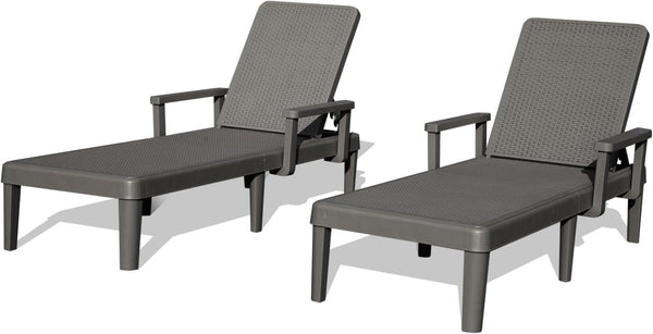 English Elm Pool Chaise Lounge Set of Two Resin Reclining Chairs for Patio Deck Garden Use Grey W1859P477608