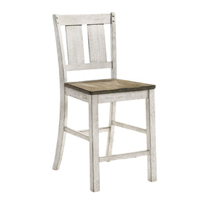 English Elm Antique Two-Tone Farmhouse Counter Height Dining Chairs Set of 2 — Solid Wood Slat Back, Knotty Oak Finish, Cozy Rustic Style B011P230008