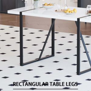 English Elm 55 Modern 4-Person MDF Dining Table Set with Sturdy Black Metal Legs and Padded PU Chairs for Families Beige+Black,White W2189S00731