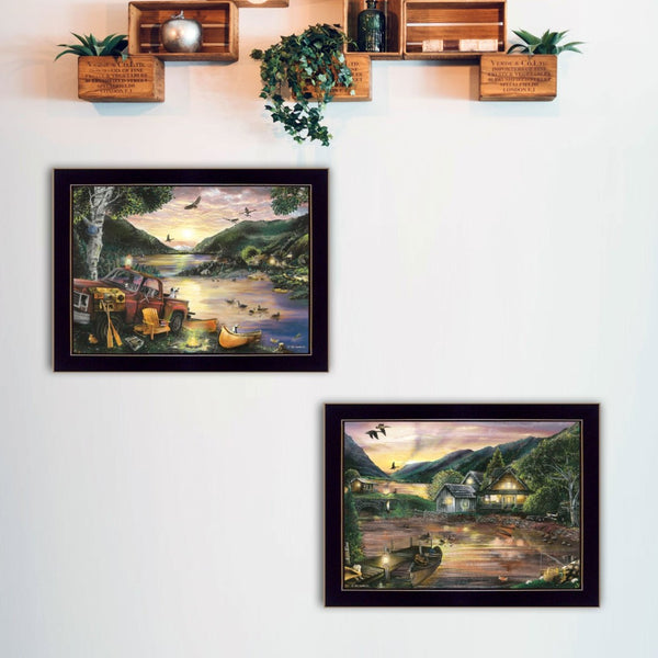 English Elm "lakefront Camping" Ed Wargo 2-piece Framed Art Set for Rustic and Cabin Walls B06788373