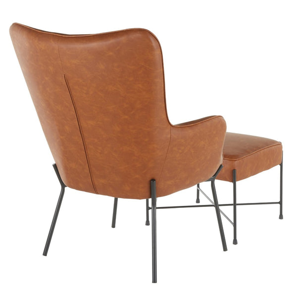 English Elm Izzy Mid-century Faux Leather Lounge Chair Ottoman Set with Pleated Back B202P223578