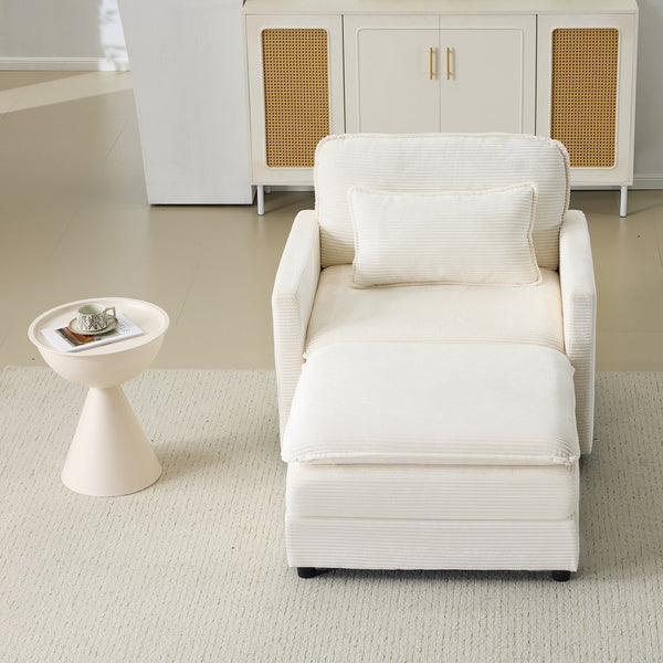 English Elm 54" Plush Cloud Sofa Modular Single with Ottoman, Beige Corduroy, High-Resilience Foam, Space-Saving Comfort W1829P324892