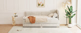 English Elm Twin Size L-Shaped Corduroy Daybed,Upholstered Bed Frame With 2 Storage Drawers, Beige