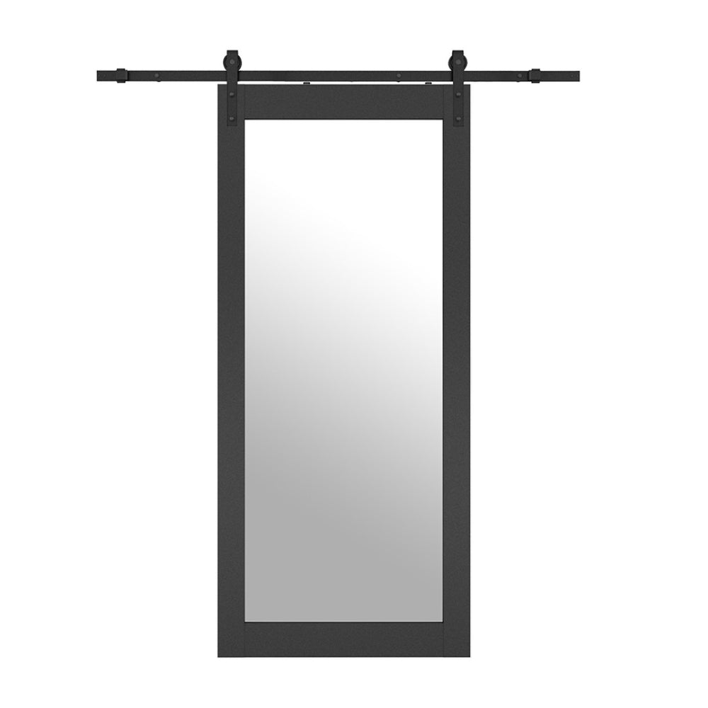 English Elm 30 in Matte Black Steel Sliding Barn Door Frosted Glass Privacy Panel with Hardware Black B2763P483225