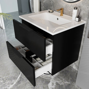 English Elm 060 Floating Wall Mounted Bathroom Vanity Cabinet with Soft Close Drawers Modern Black W3520P345965