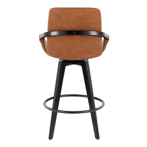 English Elm Fixed-height Swivel Counter Stools with Faux Leather Seats and Chrome Footrest Set of 2 B202S02150