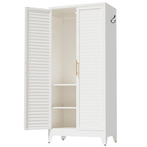 English Elm White Steel Freestanding Wardrobe Cabinet with Rod and Shelves for Dorm or Apartment T2398P480394