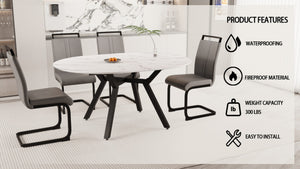 English Elm 47-63" Expandable Round Dining Set Mdf White Top Faux Leather Chairs for 6 Grey+White W3732S00064