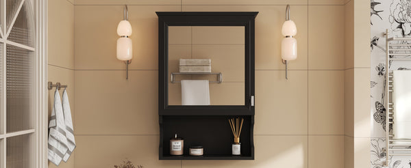 English Elm 20'' Half-Moon Wall Medicine Cabinet with Mirror, Solid Wood Frame, Soft-Close Hinges, Space-Saving Elegance Black N710P313827B