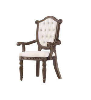 English Elm Rustic 2Pc Armchair Set With Diamond Tufting, Fluted Legs, Weathered Oak & Beige Upholstery B2741P406975-GIGA