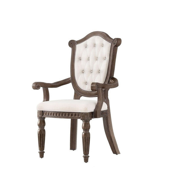 English Elm Rustic 2Pc Armchair Set With Diamond Tufting, Fluted Legs, Weathered Oak & Beige Upholstery B2741P406975-GIGA