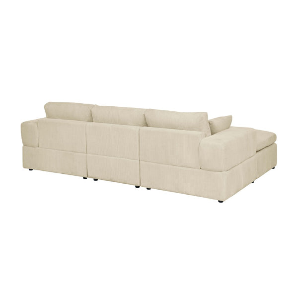 English Elm Large Corduroy Modular Sectional Sofa with Two Ottomans for Family Room Comfort Beige B2748S00041