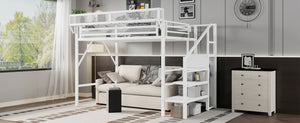 English Elm Twin Xl Loft Bed With Stairs, Storage Shelves & Wardrobe - Space-Saving Metal Bed For Kids & Teens W2580S00050-GIGA