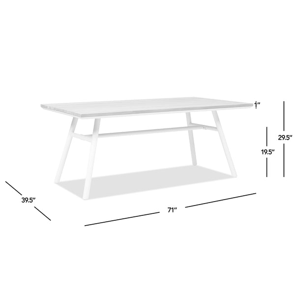English Elm Jennifer Taylor Home - Maiden 71" 6-Seater Teak & Aluminum Patio Dining Table with Weatherproof Teak Top, White Frame B2719P245997
