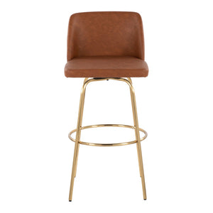 English Elm 30" Swivel Barstools Set of 2 Grey Fabric Gold Footrest Black Metal Kitchen Counter B202S00687