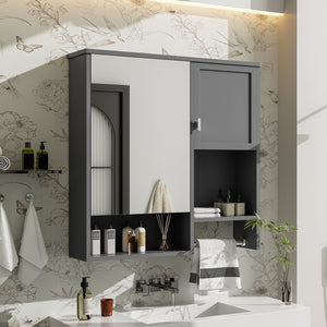 English Elm 29'' Wall Mounted Bathroom Cabinet with Mirror Towel Bar and Adjustable Shelving N710P209440E