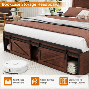 English Elm Farmhouse Full Bed with Storage Headboard Led Lighting and Built-in Charging Station W1550P343687
