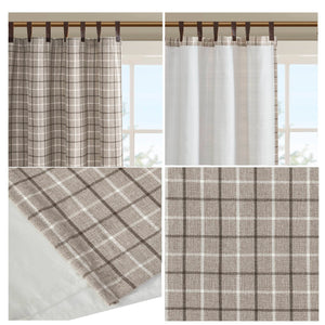 JLA Home Madison Park - Plaid Heavyweight Faux Leather Tab Top Curtain Panel with Fleece Lining for Cozy Insulated Rooms Brown MP40-6765