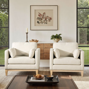 English Elm Jennifer Taylor Home - Knox 36" Modern Farmhouse Arm Chair with Feather-Down Foam, Removable Covers, Flax White Linen B2719P353144