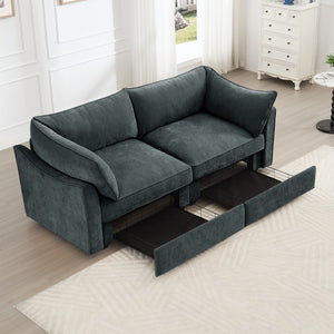 English Elm 2 Seater Sofa With Hidden Storage, Crescent Armrests, Durable Chenille - Perfect For Small Spaces! W3041S00192