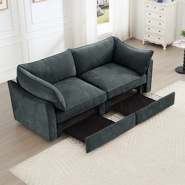 English Elm 2 Seater Sofa With Hidden Storage, Crescent Armrests, Durable Chenille - Perfect For Small Spaces! W3041S00192