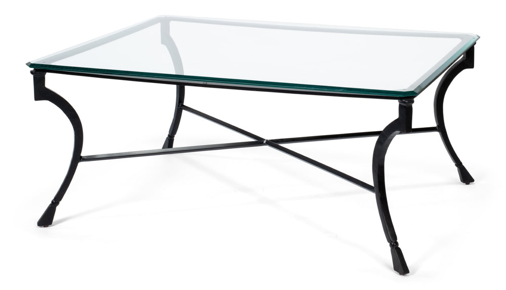 Sarreid Camargues Coffee Table - Stylish Iron Frame With Rubbed Black Finish And Elegant Glass Top Design Black  26372