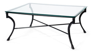 Sarreid Camargues Coffee Table - Stylish Iron Frame With Rubbed Black Finish And Elegant Glass Top Design Black  26372