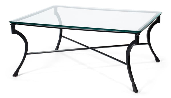 Sarreid Camargues Coffee Table - Stylish Iron Frame With Rubbed Black Finish And Elegant Glass Top Design Black  26372