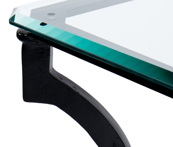 Sarreid Camargues Coffee Table - Stylish Iron Frame With Rubbed Black Finish And Elegant Glass Top Design Black  26372