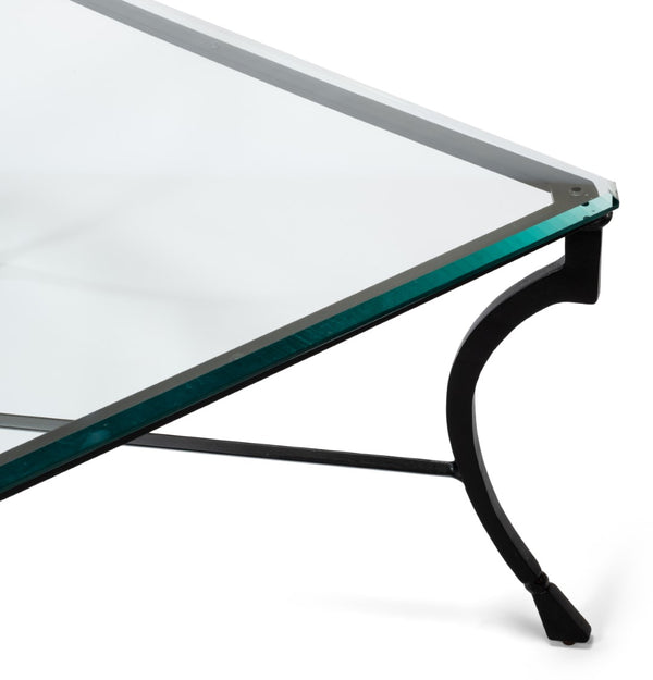 Sarreid Camargues Coffee Table - Stylish Iron Frame With Rubbed Black Finish And Elegant Glass Top Design Black  26372