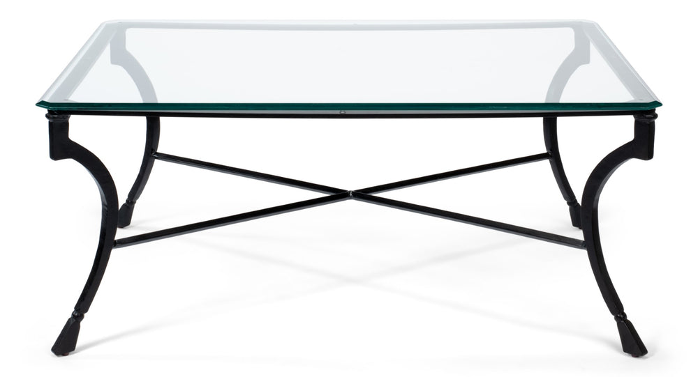Sarreid Camargues Coffee Table - Stylish Iron Frame With Rubbed Black Finish And Elegant Glass Top Design Black  26372