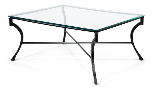 Sarreid Camargues Coffee Table - Stylish Iron Frame With Rubbed Black Finish And Elegant Glass Top Design Black  26372