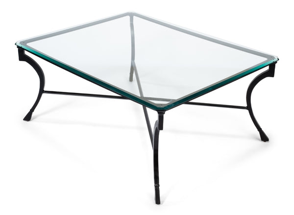 Sarreid Camargues Coffee Table - Stylish Iron Frame With Rubbed Black Finish And Elegant Glass Top Design Black  26372