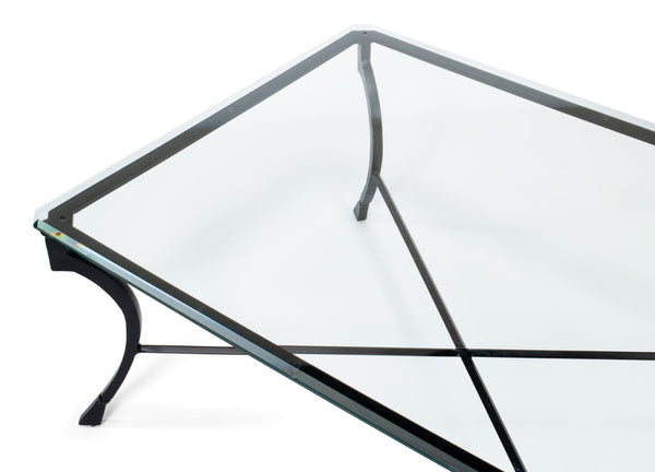 Sarreid Camargues Coffee Table - Stylish Iron Frame With Rubbed Black Finish And Elegant Glass Top Design Black  26372