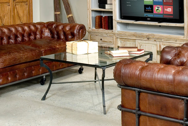 Sarreid Camargues Coffee Table - Stylish Iron Frame With Rubbed Black Finish And Elegant Glass Top Design Black  26372