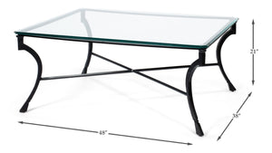 Sarreid Camargues Coffee Table - Stylish Iron Frame With Rubbed Black Finish And Elegant Glass Top Design Black  26372