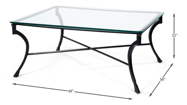 Sarreid Camargues Coffee Table - Stylish Iron Frame With Rubbed Black Finish And Elegant Glass Top Design Black  26372