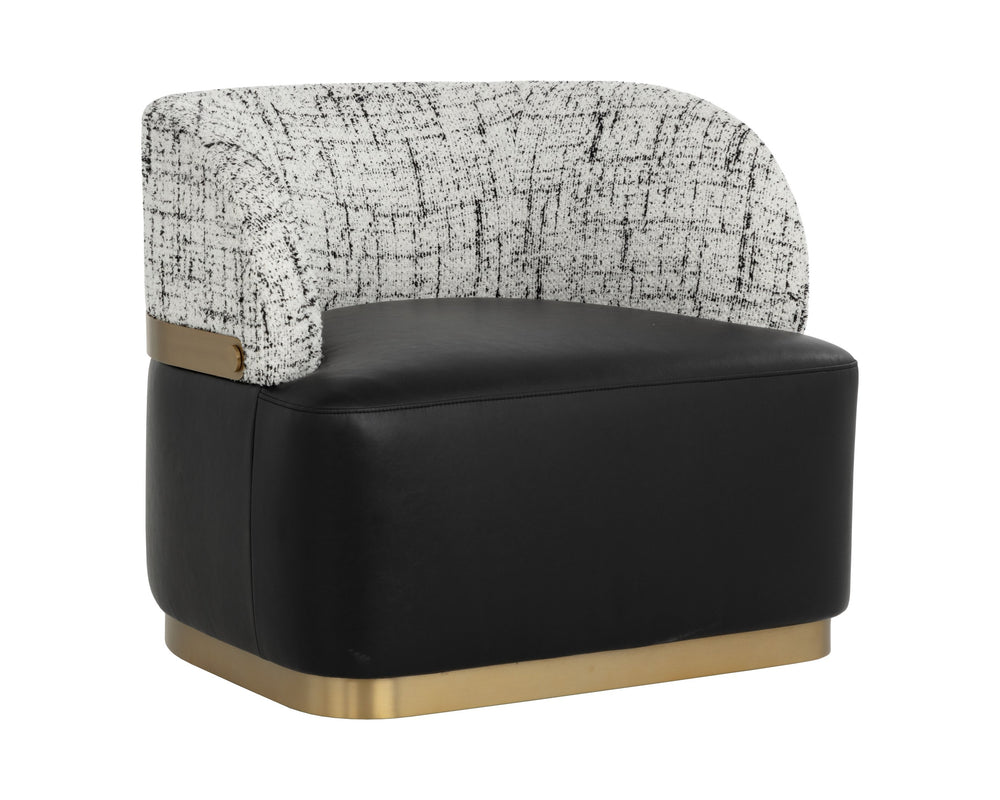 Sunpan Brinda Swivel Lounge Chair - Elegant Mid-century Design With Gold Stainless Steel Accents Black Fabric ,Faux Leather 111447