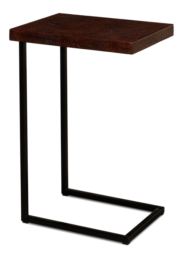 Sarreid Apple Orchard Laptop Table - Stylish Croc Leather Top With Durable Iron Stand For Modern Workspaces Brown  26380
