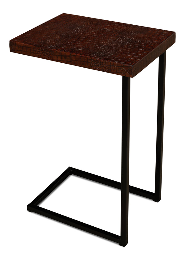 Sarreid Apple Orchard Laptop Table - Stylish Croc Leather Top With Durable Iron Stand For Modern Workspaces Brown  26380