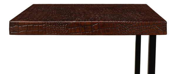 Sarreid Apple Orchard Laptop Table - Stylish Croc Leather Top With Durable Iron Stand For Modern Workspaces Brown  26380