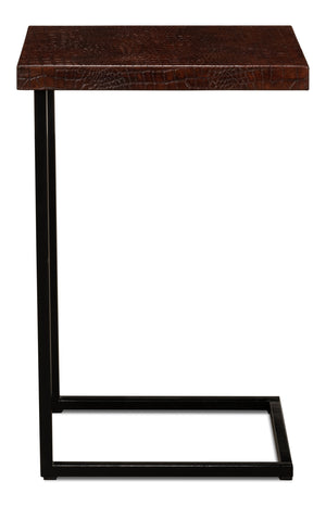 Sarreid Apple Orchard Laptop Table - Stylish Croc Leather Top With Durable Iron Stand For Modern Workspaces Brown  26380