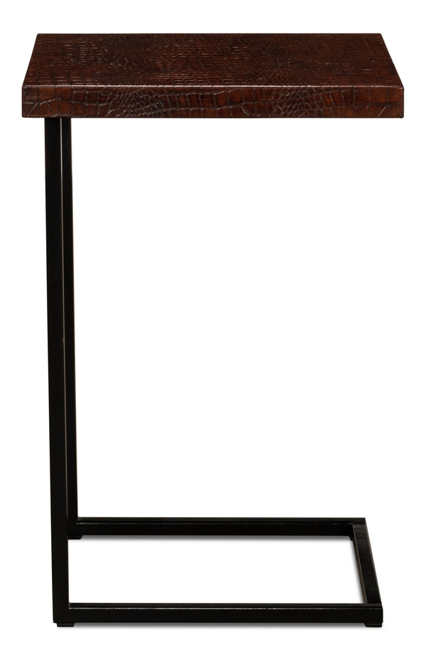 Sarreid Apple Orchard Laptop Table - Stylish Croc Leather Top With Durable Iron Stand For Modern Workspaces Brown  26380