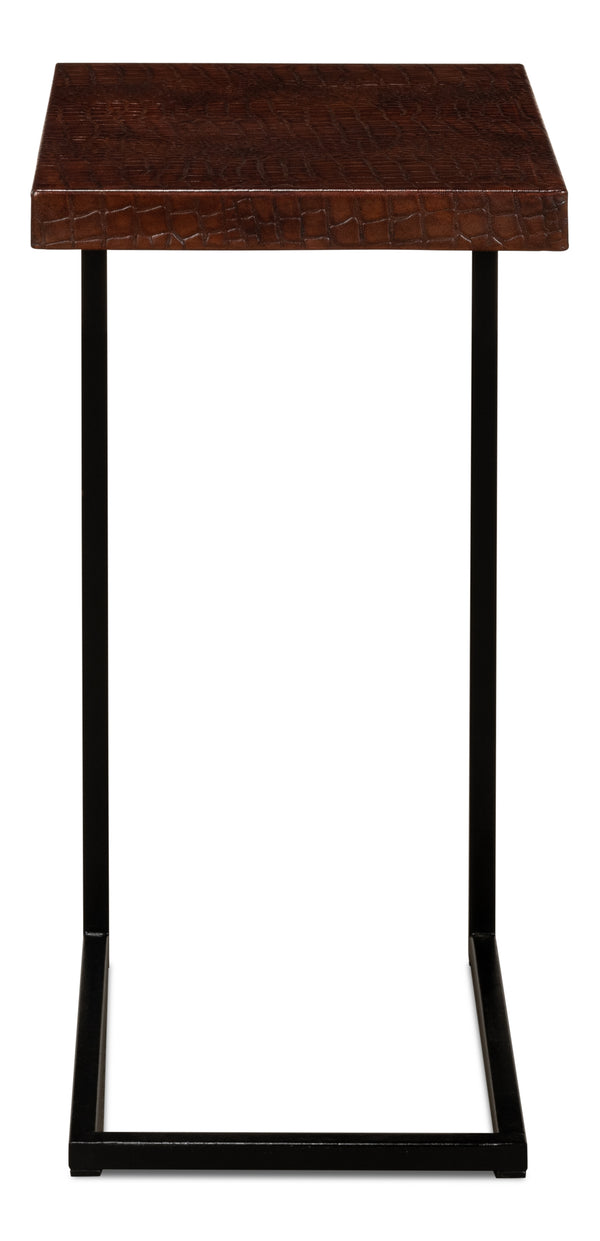 Sarreid Apple Orchard Laptop Table - Stylish Croc Leather Top With Durable Iron Stand For Modern Workspaces Brown  26380