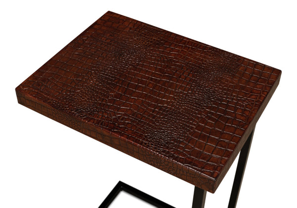 Sarreid Apple Orchard Laptop Table - Stylish Croc Leather Top With Durable Iron Stand For Modern Workspaces Brown  26380