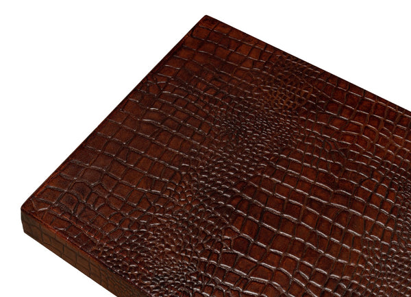 Sarreid Apple Orchard Laptop Table - Stylish Croc Leather Top With Durable Iron Stand For Modern Workspaces Brown  26380