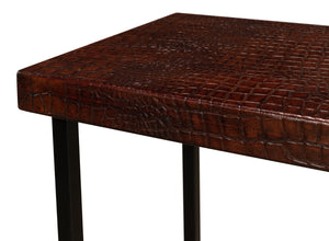 Sarreid Apple Orchard Laptop Table - Stylish Croc Leather Top With Durable Iron Stand For Modern Workspaces Brown  26380