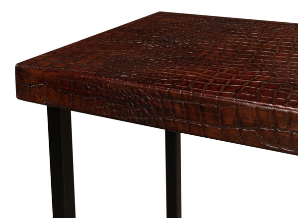 Sarreid Apple Orchard Laptop Table - Stylish Croc Leather Top With Durable Iron Stand For Modern Workspaces Brown  26380