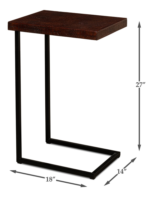 Sarreid Apple Orchard Laptop Table - Stylish Croc Leather Top With Durable Iron Stand For Modern Workspaces Brown  26380